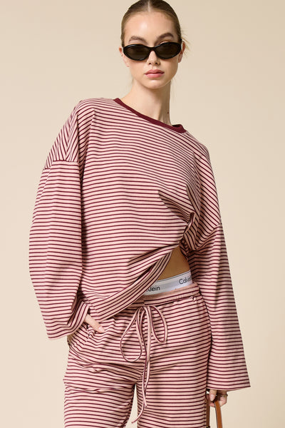 say you will oversized top + wide leg pant striped set | berry