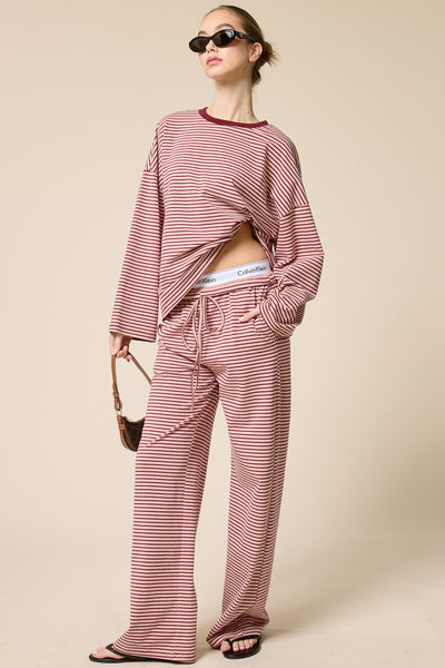 say you will oversized top + wide leg pant striped set | berry