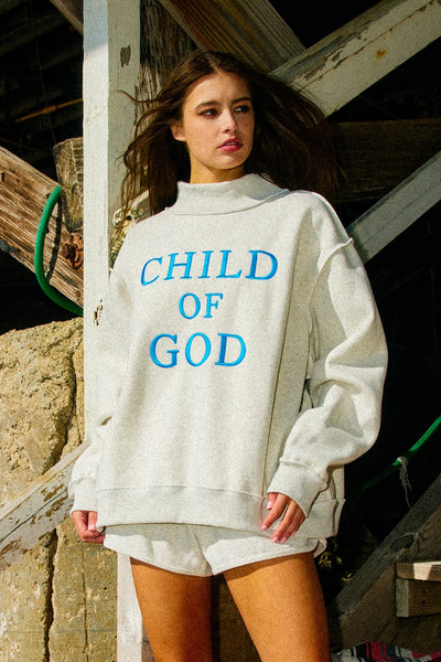 child of God embroidered mock neck | ash grey
