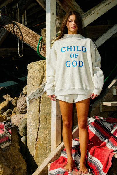 child of God embroidered mock neck | ash grey