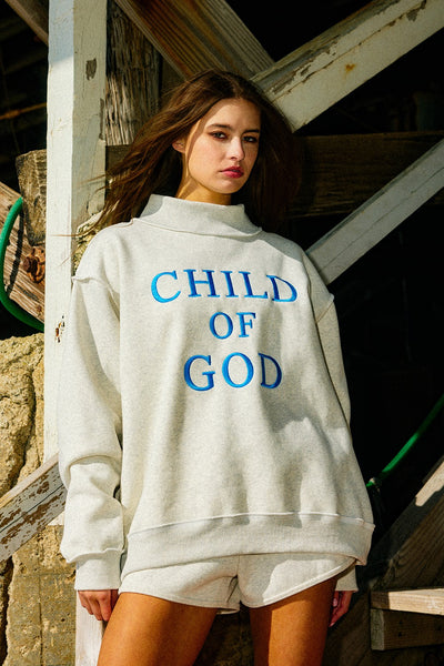 child of God embroidered mock neck | ash grey