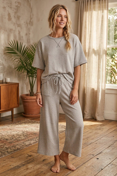 clean lines striped knit set | heather grey + white