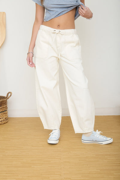 big reputation drawstring barrel jeans | ecru