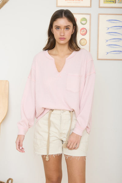 isn't that something raw edge knit top | light pink
