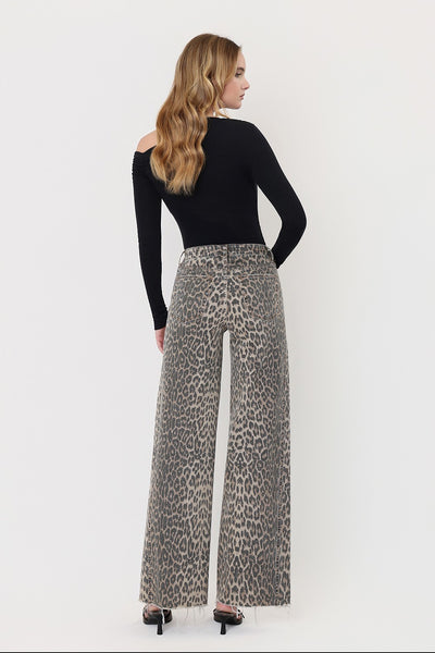 justyce high rise side seam detail wide leg jeans | leopard