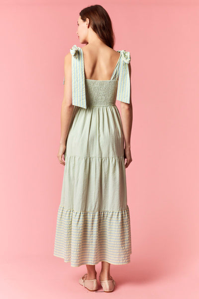 make a way smocked pintuck striped maxi dress | mint + blue