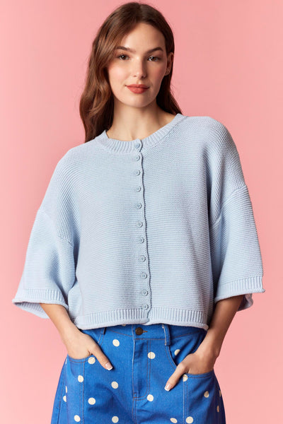 easy feeling lightweight short sleeve cardigan | blue