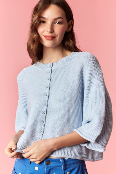 easy feeling lightweight short sleeve cardigan | blue
