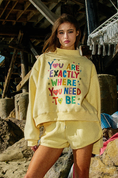life is good + where you need to be reversible mockneck | butter yellow