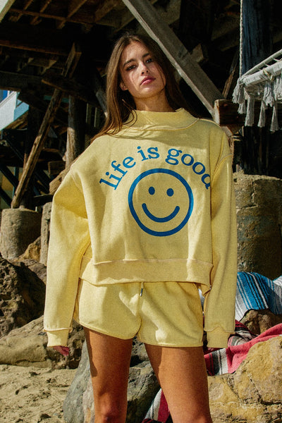 life is good + where you need to be reversible mockneck | butter yellow