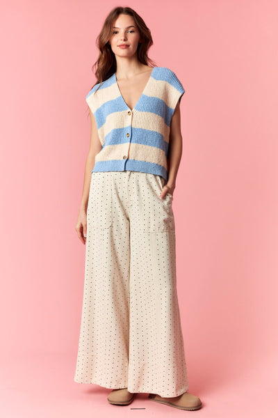 send me a postcard striped sleeveless cardigan | lt blue + ivory