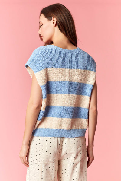 send me a postcard striped sleeveless cardigan | lt blue + ivory