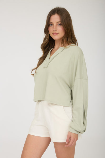 in this moment cropped knit top | light sage