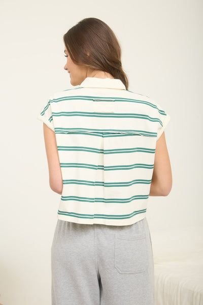 keeping it real striped boxy knit top | green