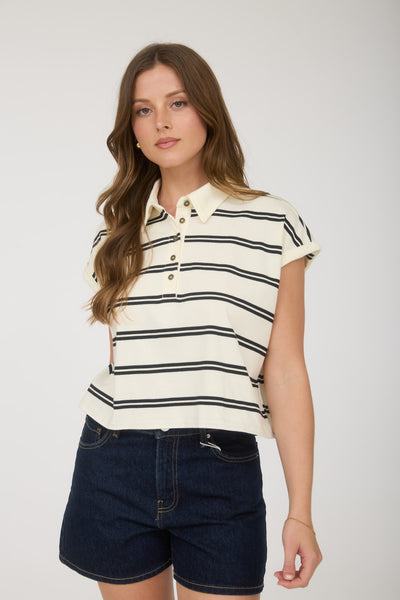 keeping it real striped boxy knit top | cream