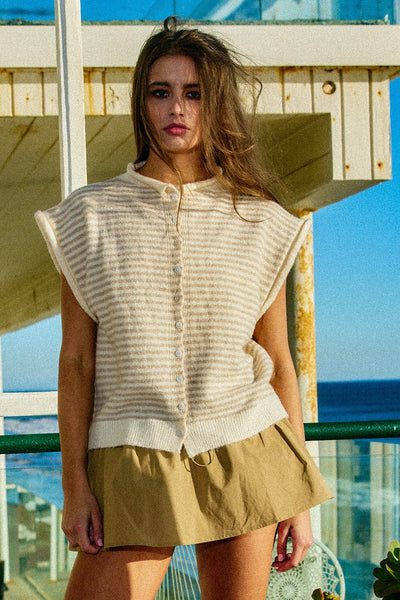 trust the fit button front sleeveless cardigan | oatmeal
