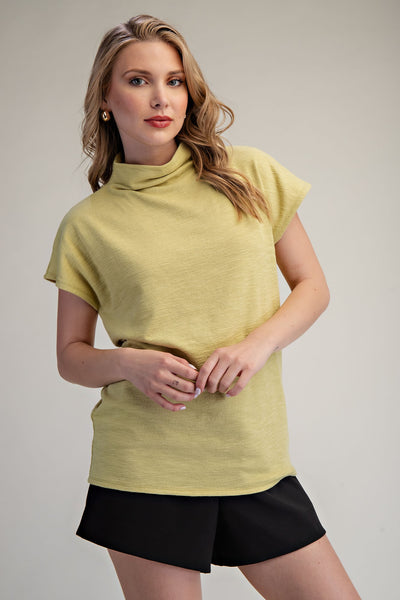 everything falls into place mock neck short sleeve top | sage