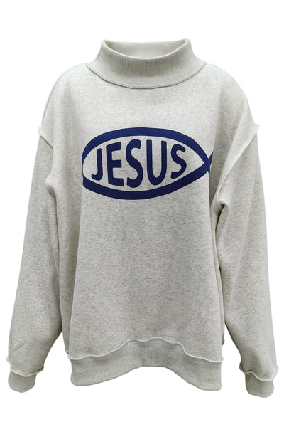 Jesus + child of God reversible mockneck | ash grey + vintage blue