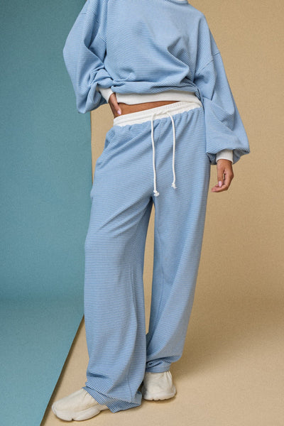 keep it straight striped mock neck + pant set | blue