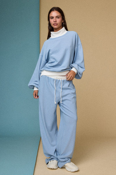 keep it straight striped mock neck + pant set | blue