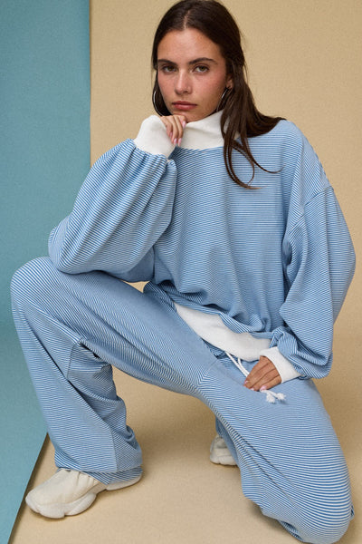 keep it straight striped mock neck + pant set | blue
