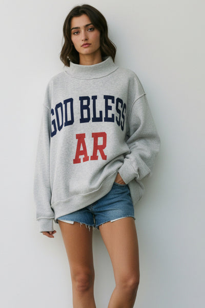 God bless AR reversible mock neck | heather grey
