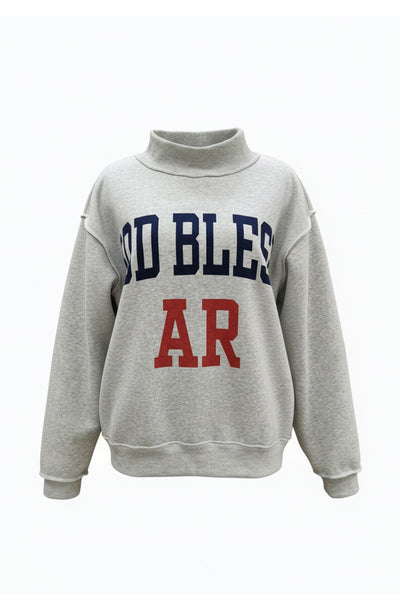 God bless AR reversible mock neck | heather grey