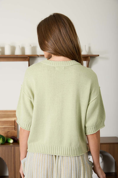 you noticed raw edge detail short sleeve cardigan | light olive