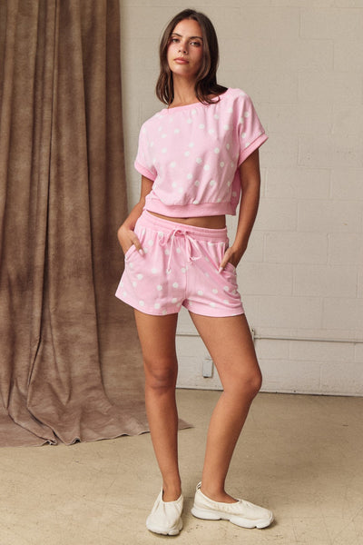 no notes needed polka dot top + short set | pink dot