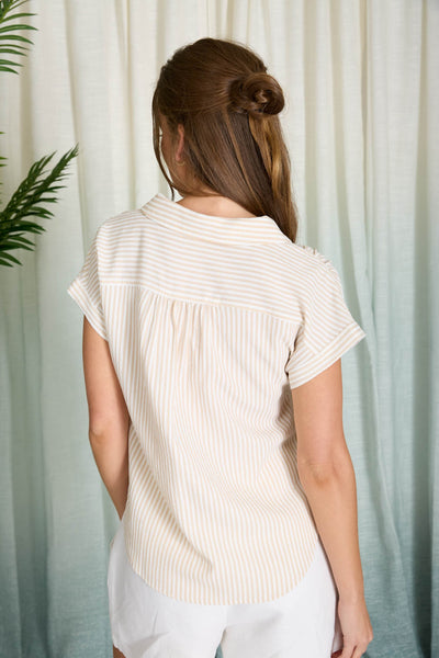 in every way striped dressy top | khaki