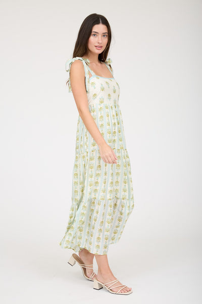 you look like summer stripe floral contrast midi dress | sage multi