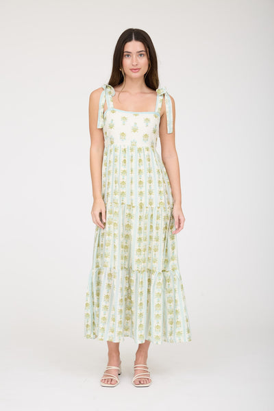 you look like summer stripe floral contrast midi dress | sage multi