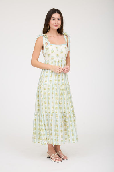 you look like summer stripe floral contrast midi dress | sage multi