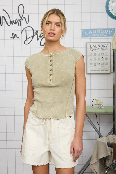 easy motion washed ribbed henley top | light olive