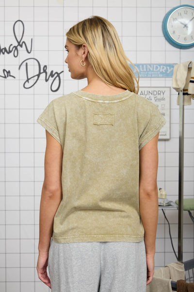 no fuss needed washed knit tee | light olive