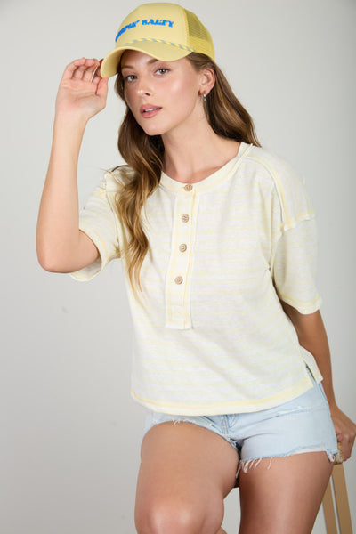 that's the way striped henley top | yellow