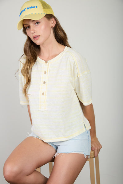 that's the way striped henley top | yellow