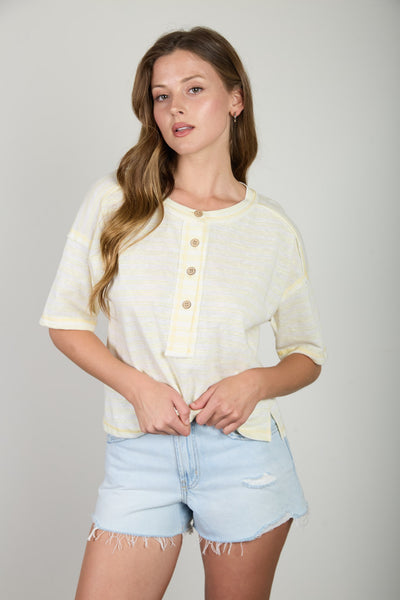 that's the way striped henley top | yellow