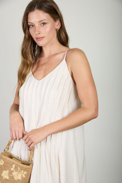 well put together pleated pintuck maxi dress | natural