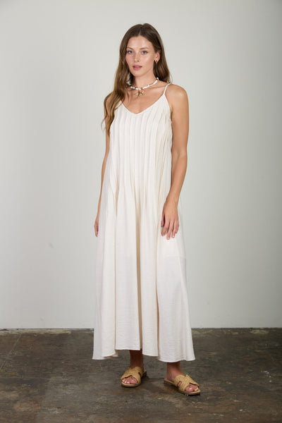 well put together pleated pintuck maxi dress | natural