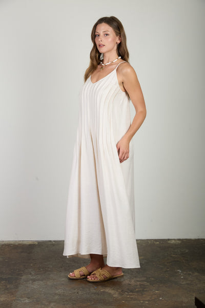 well put together pleated pintuck maxi dress | natural