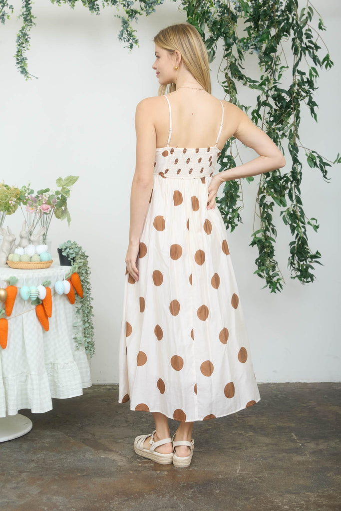 strikingly cute polka dot empire waist midi dress