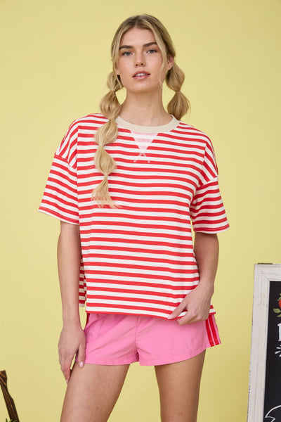 one more reason striped colorblock knit top | red