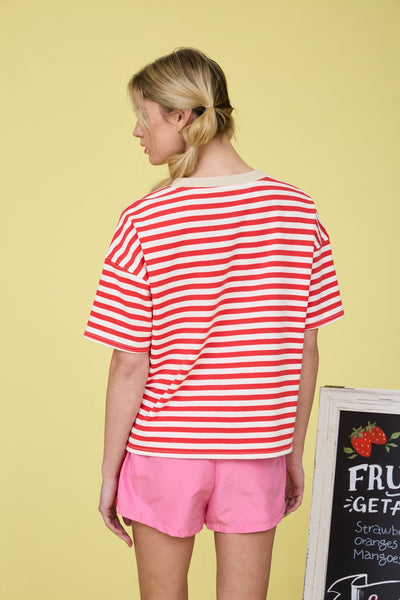 one more reason striped colorblock knit top | red