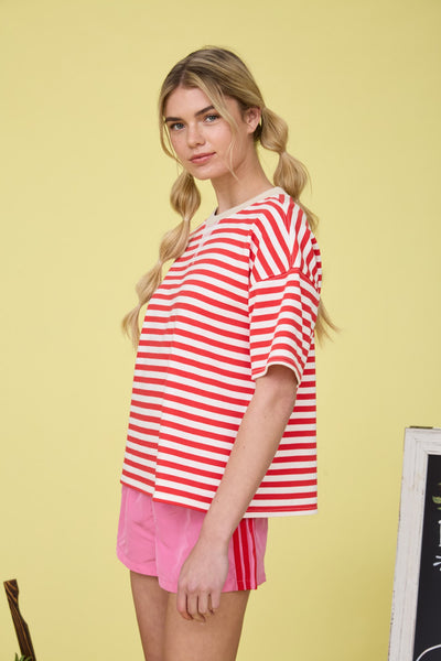 one more reason striped colorblock knit top | red