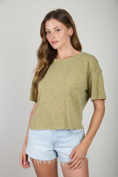 zip through the day exposed seam knit crop top | light olive