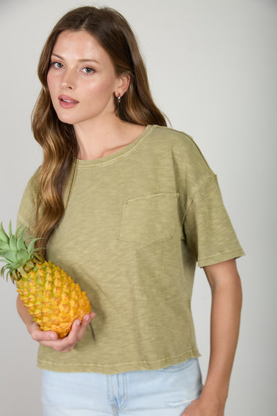 zip through the day exposed seam knit crop top | light olive