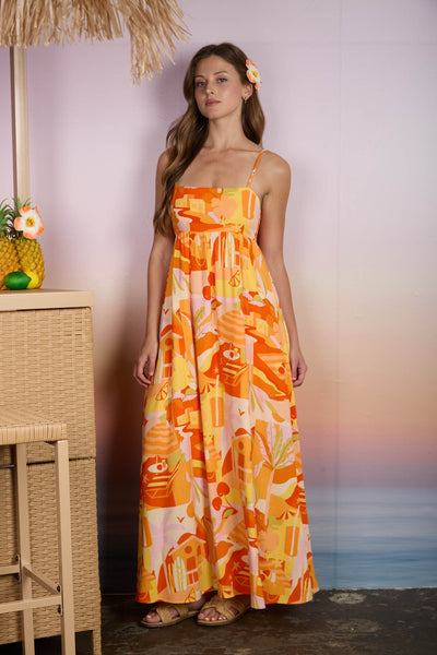 talk flirty to me beach print midi dress | red multi