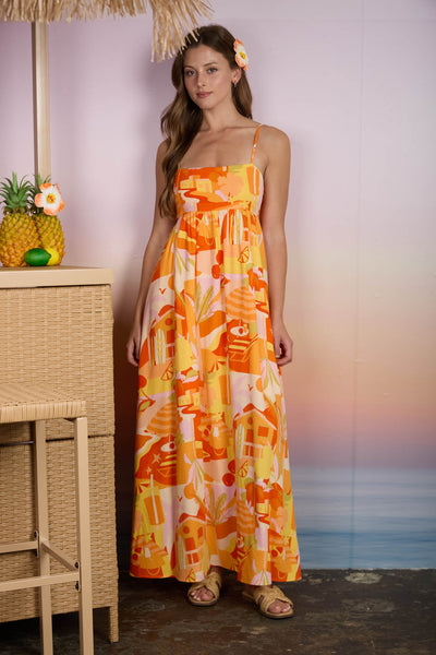 talk flirty to me beach print midi dress | red multi