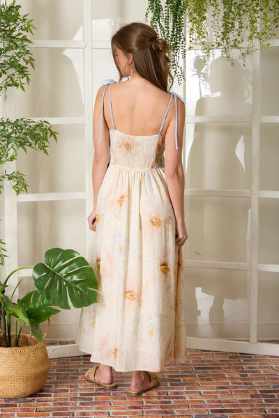 a radiant escape watercolor floral midi dress | cream multi